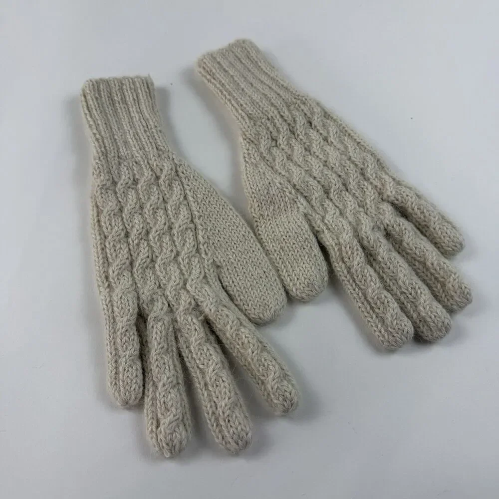 Unbranded Alpaca Cable Knit Womens Gloves Ivory Cream Made in Peru Boho Outdoors